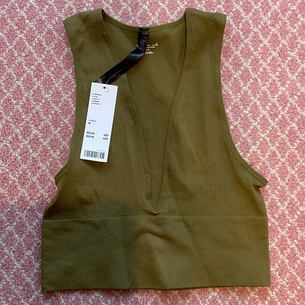 Urban Outfitters Green Stretchy Crop Deep V Tank Top